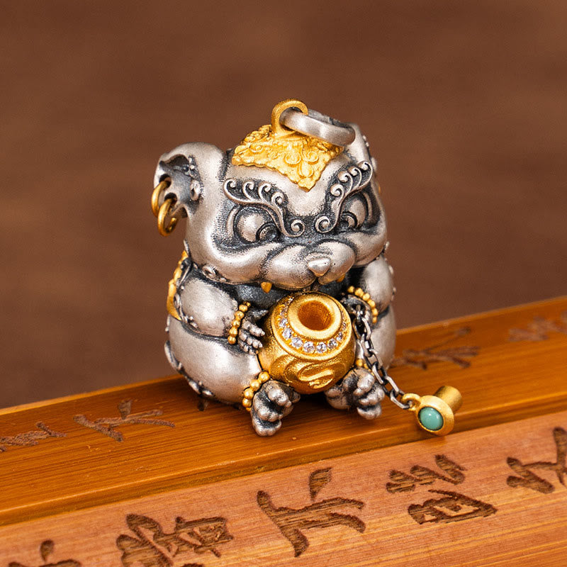 Buddha Stones 925 Srebro Sterling Tybetański Skarb-plujący Szczur Ochrona Naszyjnik Wisiorek