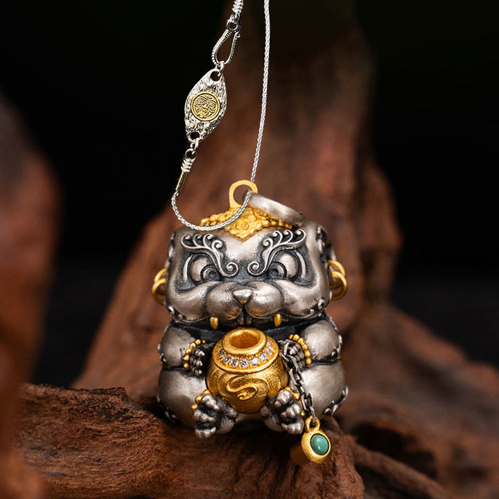Buddha Stones 925 Srebro Sterling Tybetański Skarb-plujący Szczur Ochrona Naszyjnik Wisiorek