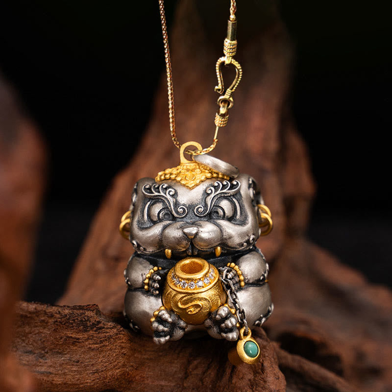 Buddha Stones 925 Srebro Sterling Tybetański Skarb-plujący Szczur Ochrona Naszyjnik Wisiorek