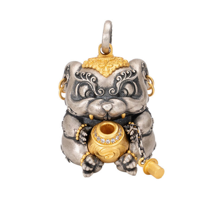 Buddha Stones 925 Srebro Sterling Tybetański Skarb-plujący Szczur Ochrona Naszyjnik Wisiorek