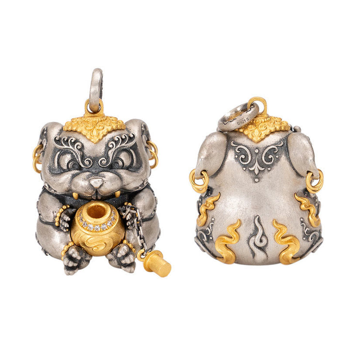 Buddha Stones 925 Srebro Sterling Tybetański Skarb-plujący Szczur Ochrona Naszyjnik Wisiorek