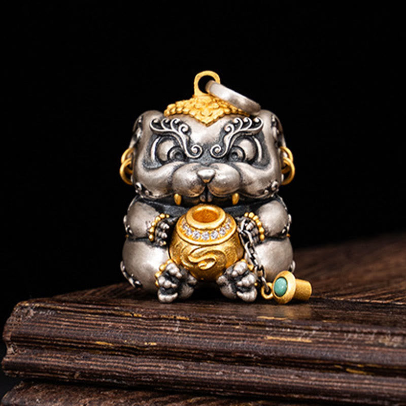 Buddha Stones 925 Srebro Sterling Tybetański Skarb-plujący Szczur Ochrona Naszyjnik Wisiorek
