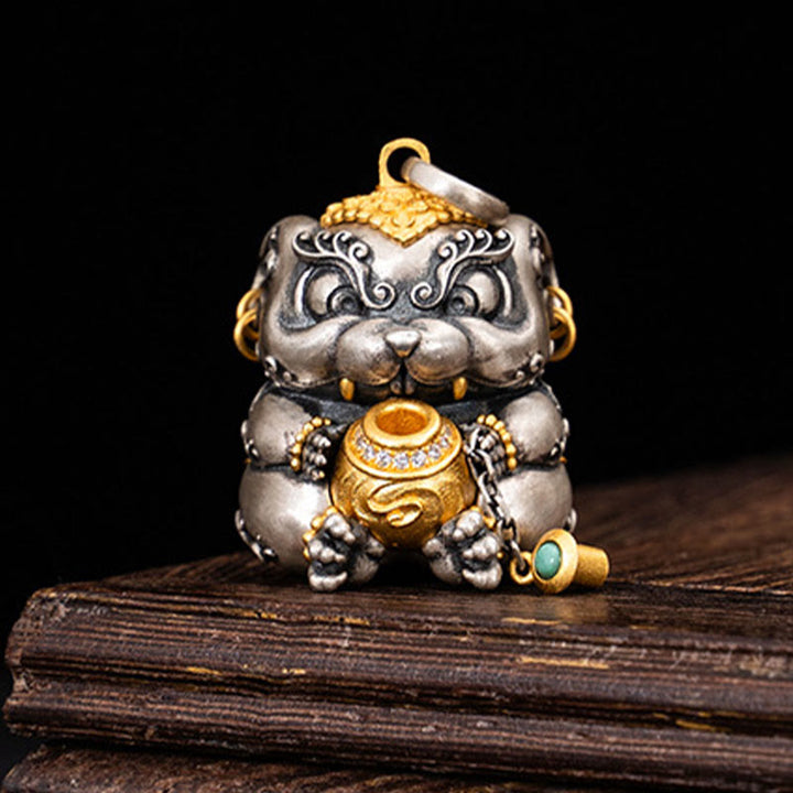 Buddha Stones 925 Srebro Sterling Tybetański Skarb-plujący Szczur Ochrona Naszyjnik Wisiorek