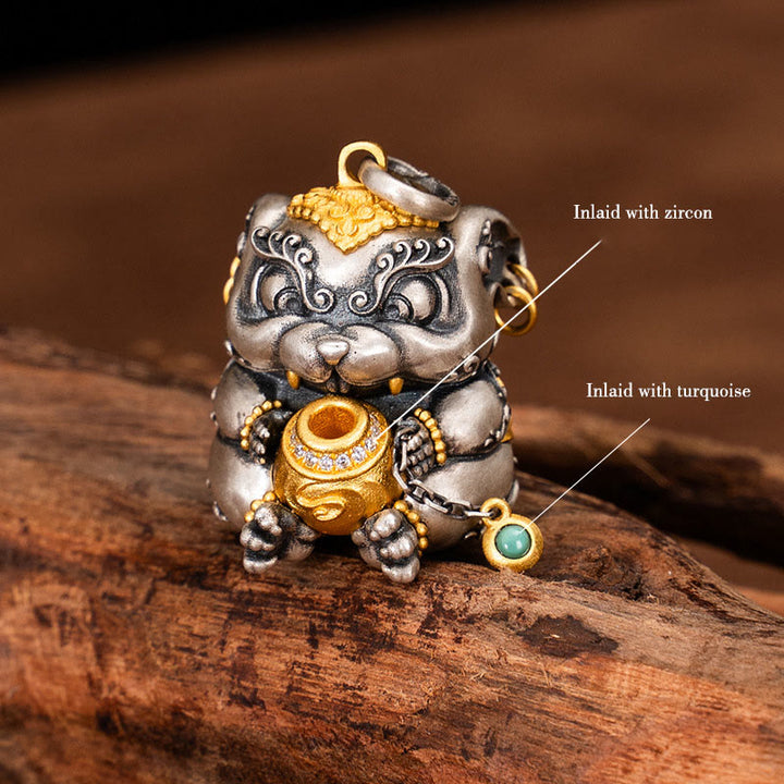 Buddha Stones 925 Srebro Sterling Tybetański Skarb-plujący Szczur Ochrona Naszyjnik Wisiorek