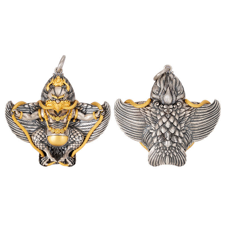 Buddha Stones 925 Srebro Sterling Tybetański Ptak Garuda Naszyjnik Mądrość Wisiorek