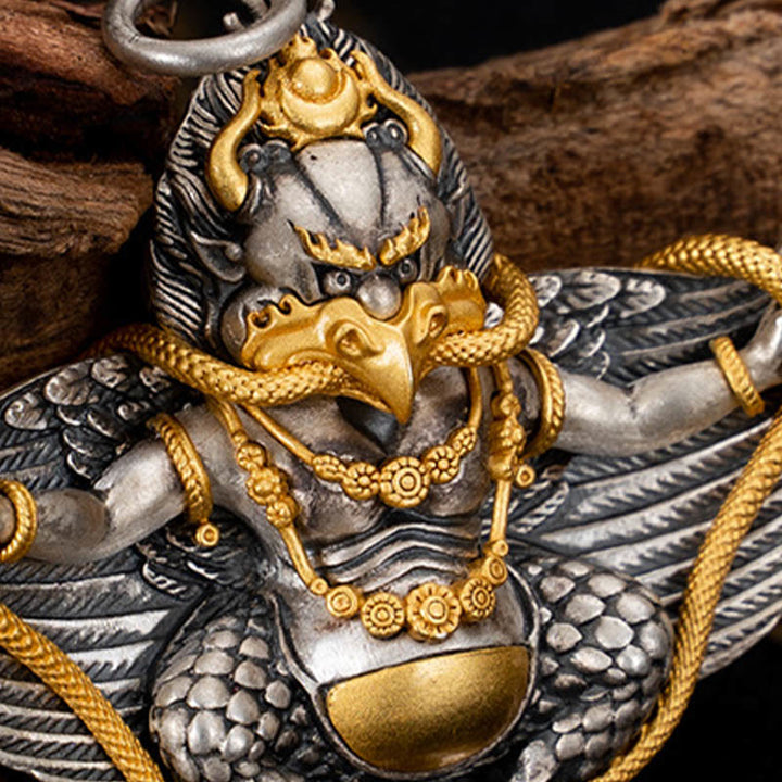 Buddha Stones 925 Srebro Sterling Tybetański Ptak Garuda Naszyjnik Mądrość Wisiorek