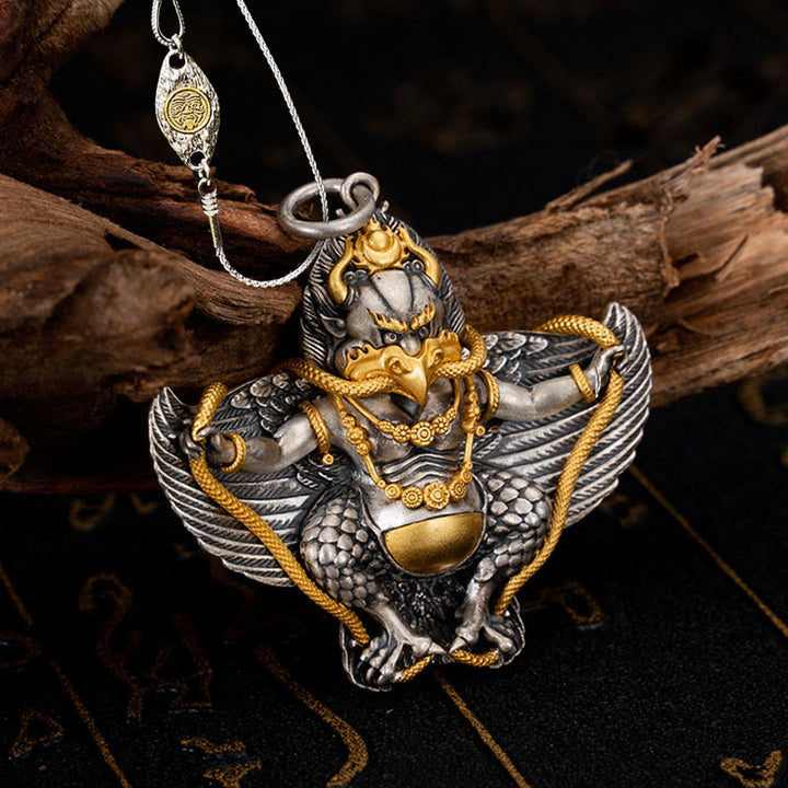 Buddha Stones 925 Srebro Sterling Tybetański Ptak Garuda Naszyjnik Mądrość Wisiorek