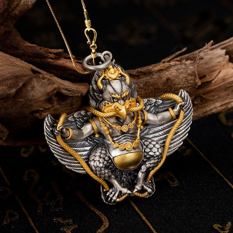 Buddha Stones 925 Srebro Sterling Tybetański Ptak Garuda Naszyjnik Mądrość Wisiorek