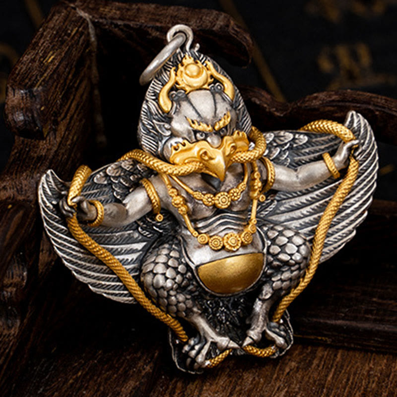 Buddha Stones 925 Srebro Sterling Tybetański Ptak Garuda Naszyjnik Mądrość Wisiorek