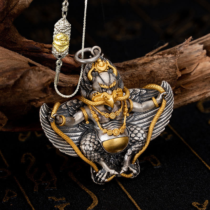 Buddha Stones 925 Srebro Sterling Tybetański Ptak Garuda Naszyjnik Mądrość Wisiorek