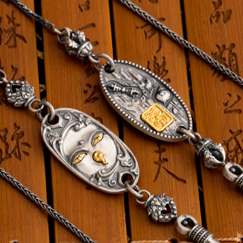 Buddha Stones 925 Srebro Tybetańskie Zakiram Bogini Bogactwa Bodhisattwa Tara Om Mani Padme Hum Ochrona Metalowy Łańcuch Naszyjnik - image 12