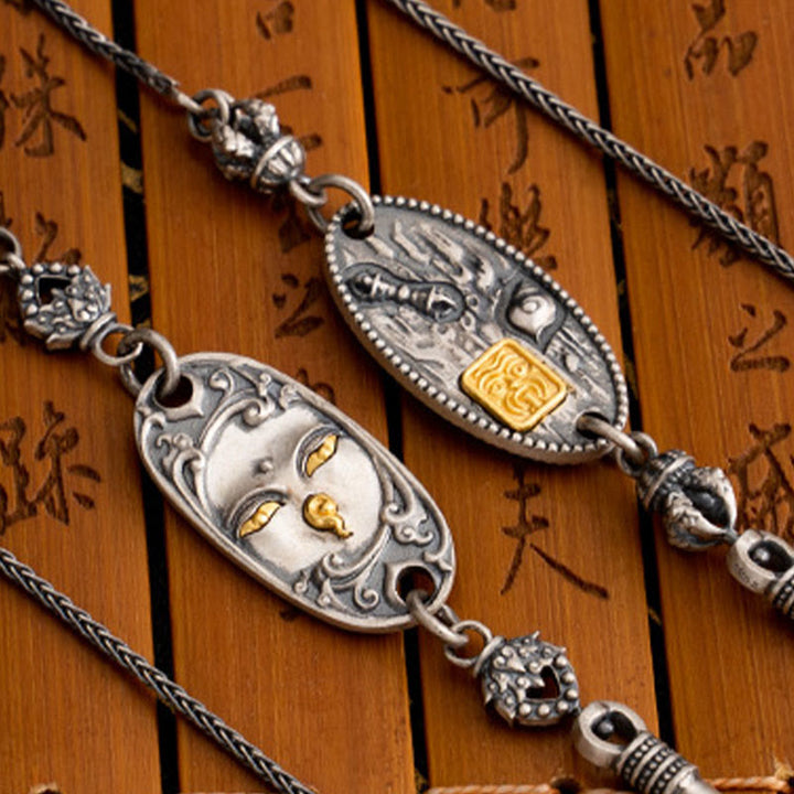 Buddha Stones 925 Srebro Tybetańskie Zakiram Bogini Bogactwa Bodhisattwa Tara Om Mani Padme Hum Ochrona Metalowy Łańcuch Naszyjnik - image 12