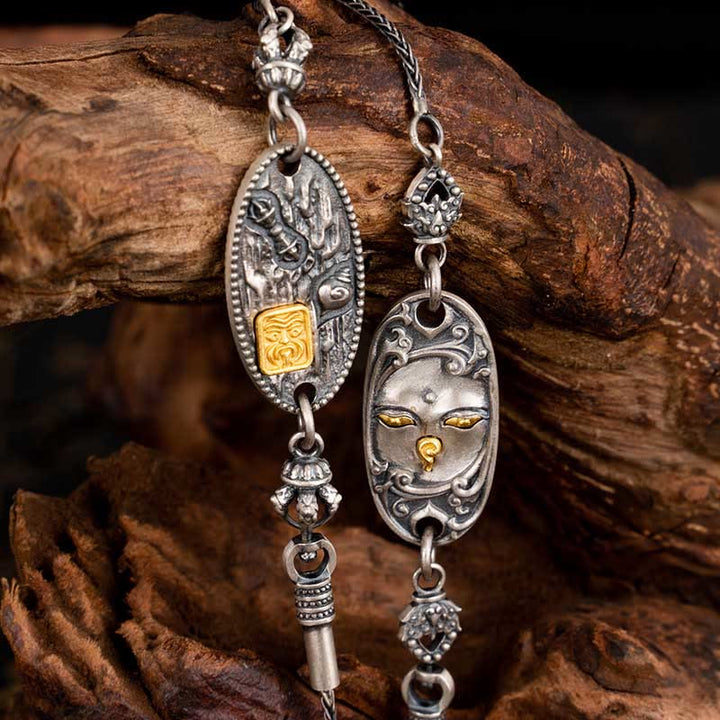 Buddha Stones 925 Srebro Tybetańskie Zakiram Bogini Bogactwa Bodhisattwa Tara Om Mani Padme Hum Ochrona Metalowy Łańcuch Naszyjnik - image 1