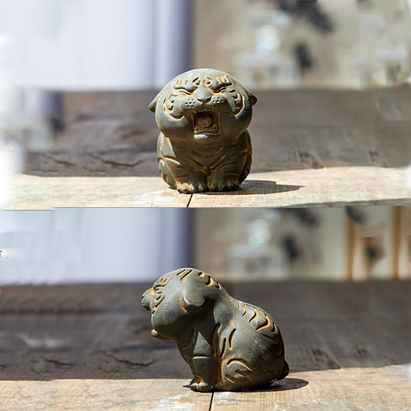 Buddha Stones Mini Uroczy Tygrys Żelazo Proszek Rdza Odlew Żywicy Statua Dekoracja Domu