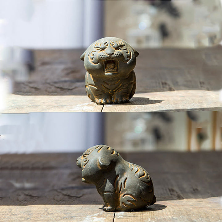 Buddha Stones Mini Uroczy Tygrys Żelazo Proszek Rdza Odlew Żywicy Statua Dekoracja Domu