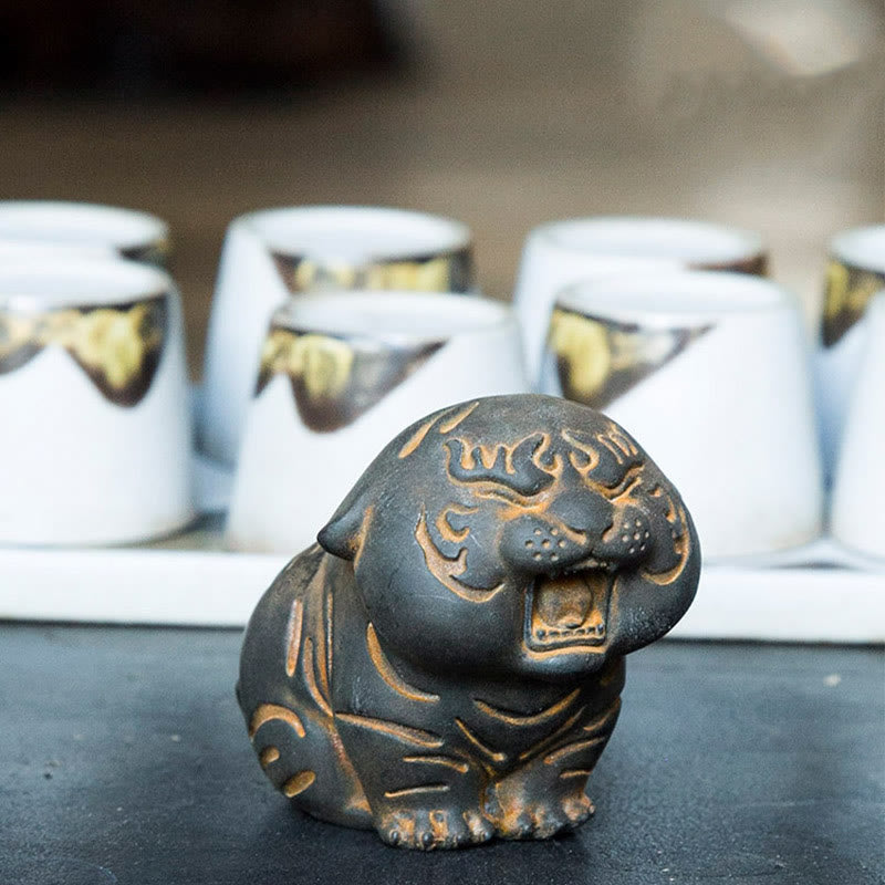 Buddha Stones Mini Uroczy Tygrys Żelazo Proszek Rdza Odlew Żywicy Statua Dekoracja Domu - image 14