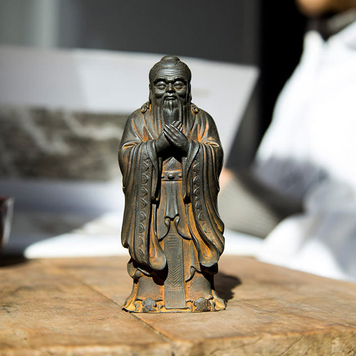 Buddha Stones Ręcznie Konfucjusz Żelazo Proszek Rdza Odlew Żywicy Statua Dekoracja Domu