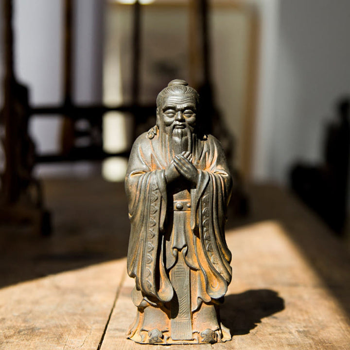 Buddha Stones Ręcznie Konfucjusz Żelazo Proszek Rdza Odlew Żywicy Statua Dekoracja Domu