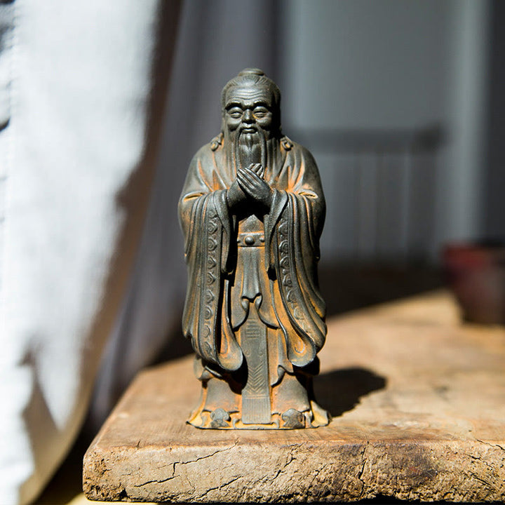 Buddha Stones Ręcznie Konfucjusz Żelazo Proszek Rdza Odlew Żywicy Statua Dekoracja Domu