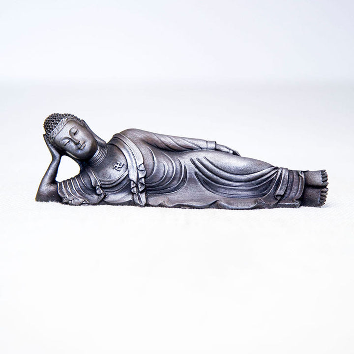 Buddha Stones Leżący Budda Siakjamuni Żelazo Proszek Rdza Odlew Żywicy Statua Dekoracja Domu - Wersja polerowana 17,5*5,5*4,8 cm - image 16