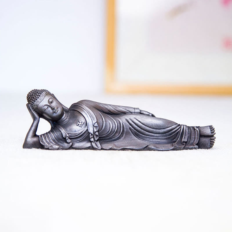 Buddha Stones Leżący Budda Siakjamuni Żelazo Proszek Rdza Odlew Żywicy Statua Dekoracja Domu - image 22