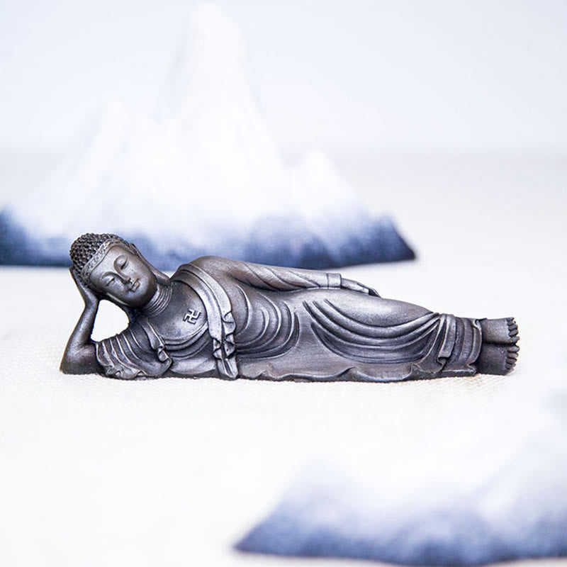 Buddha Stones Leżący Budda Siakjamuni Żelazo Proszek Rdza Odlew Żywicy Statua Dekoracja Domu - image 24
