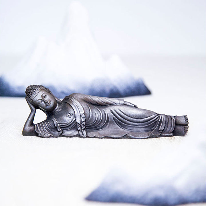 Buddha Stones Leżący Budda Siakjamuni Żelazo Proszek Rdza Odlew Żywicy Statua Dekoracja Domu - image 24