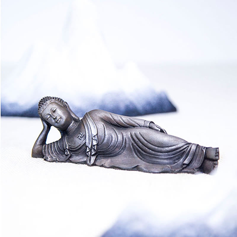 Buddha Stones Leżący Budda Siakjamuni Żelazo Proszek Rdza Odlew Żywicy Statua Dekoracja Domu - image 25
