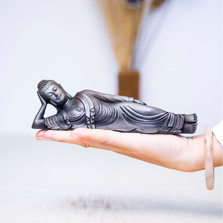 Buddha Stones Leżący Budda Siakjamuni Żelazo Proszek Rdza Odlew Żywicy Statua Dekoracja Domu - image 20
