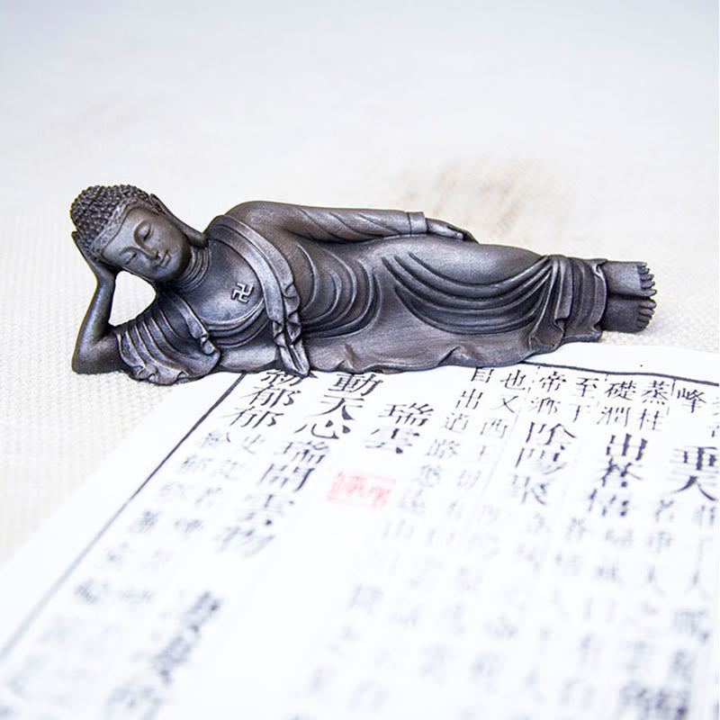 Buddha Stones Leżący Budda Siakjamuni Żelazo Proszek Rdza Odlew Żywicy Statua Dekoracja Domu - image 23
