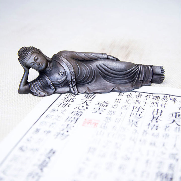 Buddha Stones Leżący Budda Siakjamuni Żelazo Proszek Rdza Odlew Żywicy Statua Dekoracja Domu - image 23