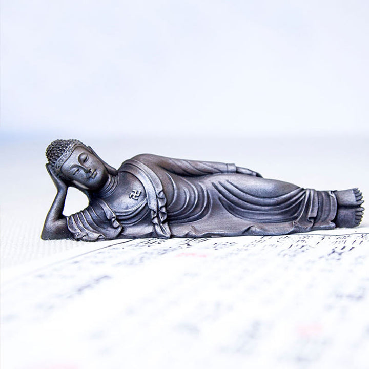 Buddha Stones Leżący Budda Siakjamuni Żelazo Proszek Rdza Odlew Żywicy Statua Dekoracja Domu - image 28