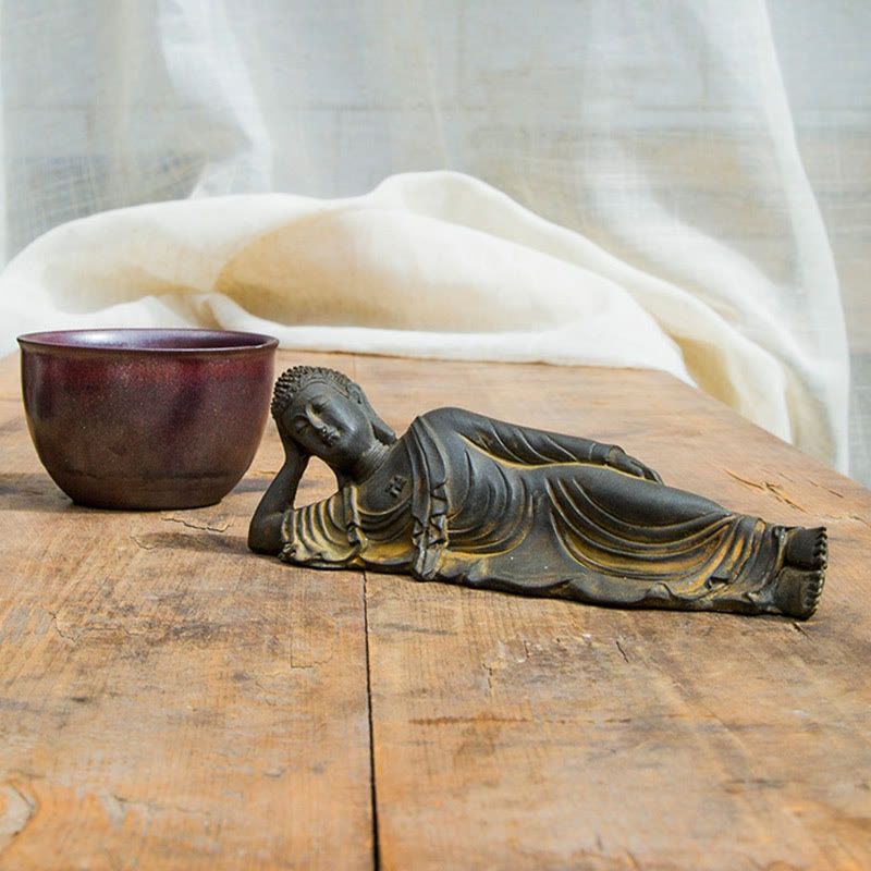 Buddha Stones Leżący Budda Siakjamuni Żelazo Proszek Rdza Odlew Żywicy Statua Dekoracja Domu