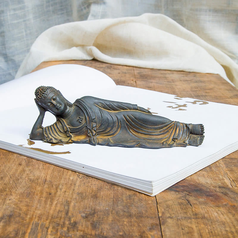 Buddha Stones Leżący Budda Siakjamuni Żelazo Proszek Rdza Odlew Żywicy Statua Dekoracja Domu - image 6