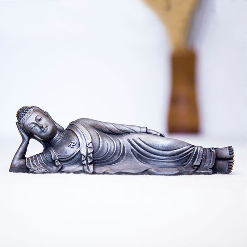 Buddha Stones Leżący Budda Siakjamuni Żelazo Proszek Rdza Odlew Żywicy Statua Dekoracja Domu - image 27