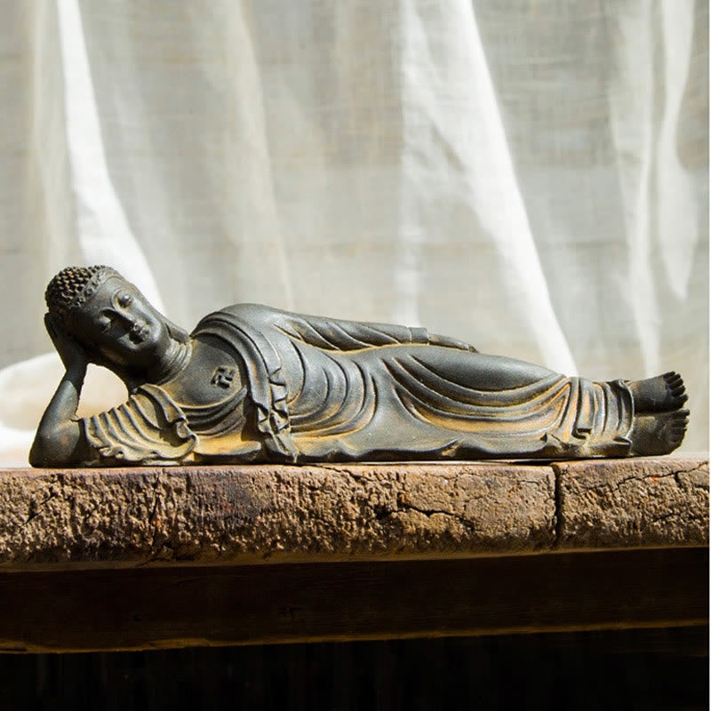 Buddha Stones Leżący Budda Siakjamuni Żelazo Proszek Rdza Odlew Żywicy Statua Dekoracja Domu - image 9