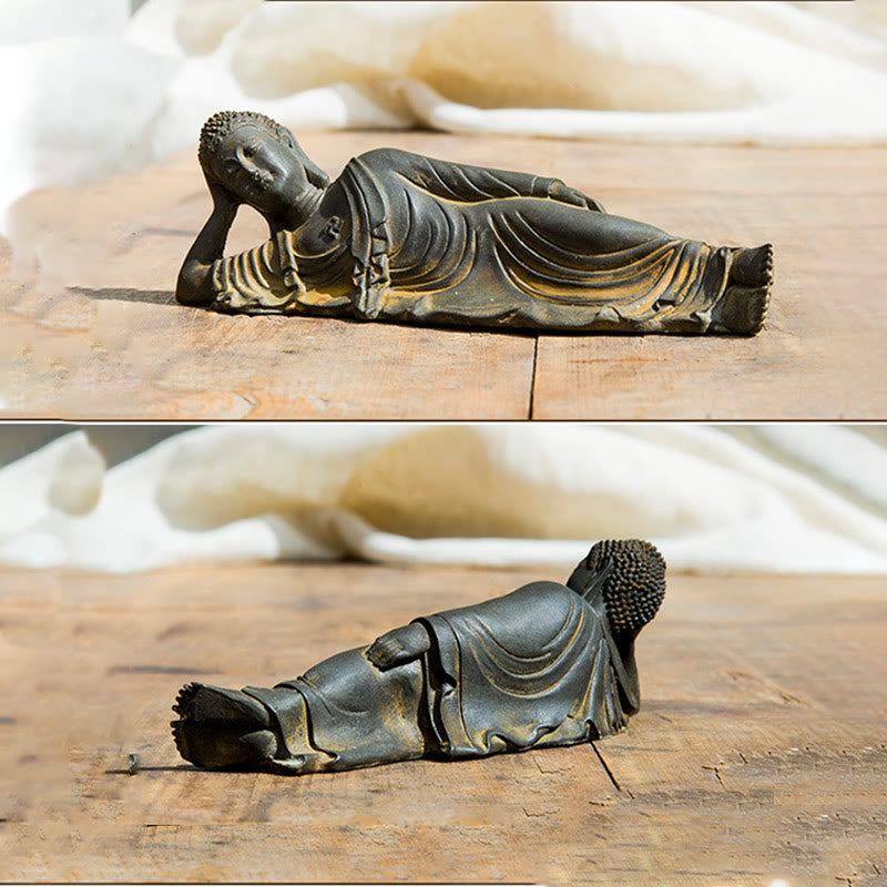 Buddha Stones Leżący Budda Siakjamuni Żelazo Proszek Rdza Odlew Żywicy Statua Dekoracja Domu - image 10