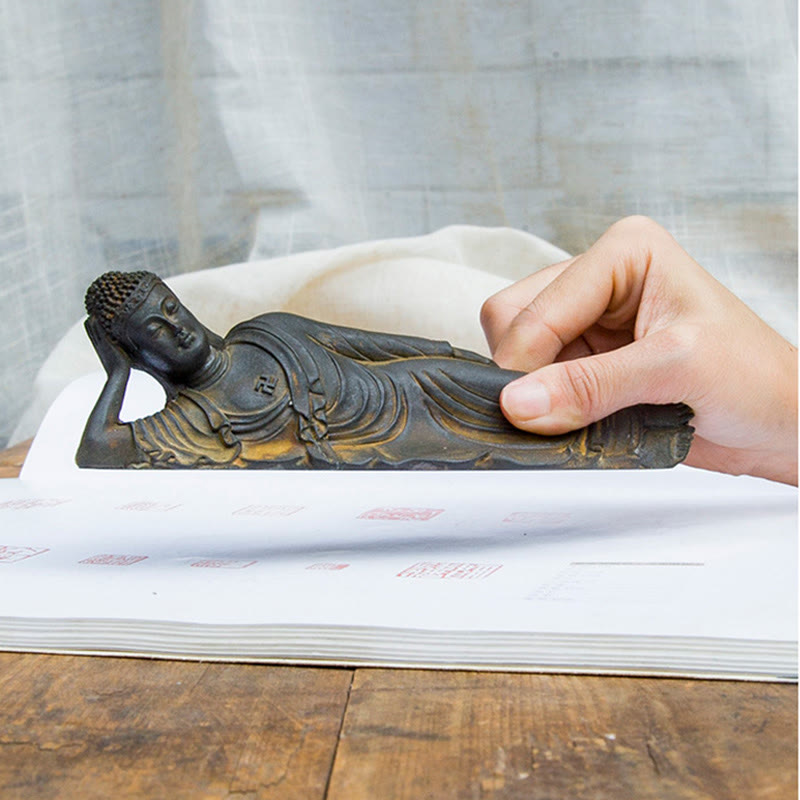 Buddha Stones Leżący Budda Siakjamuni Żelazo Proszek Rdza Odlew Żywicy Statua Dekoracja Domu - image 13