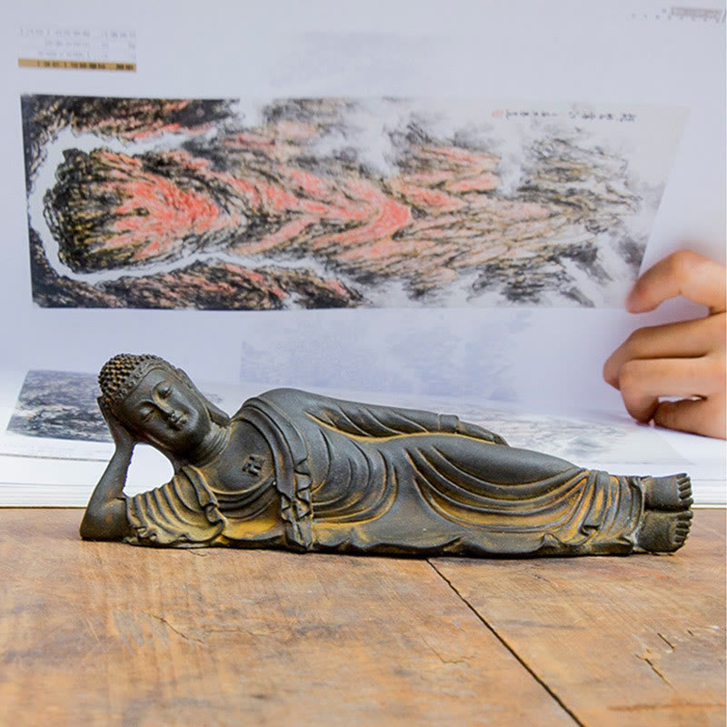 Buddha Stones Leżący Budda Siakjamuni Żelazo Proszek Rdza Odlew Żywicy Statua Dekoracja Domu - image 12
