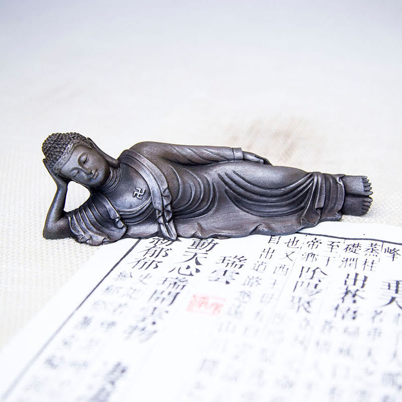 Buddha Stones Leżący Budda Siakjamuni Żelazo Proszek Rdza Odlew Żywicy Statua Dekoracja Domu - image 17