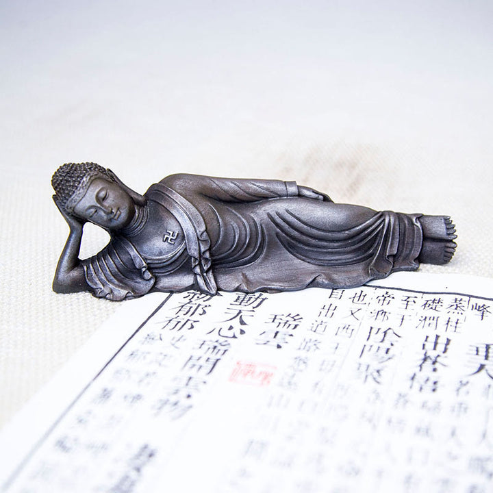Buddha Stones Leżący Budda Siakjamuni Żelazo Proszek Rdza Odlew Żywicy Statua Dekoracja Domu - image 17