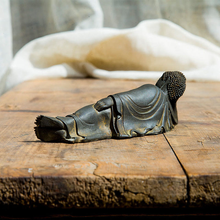 Buddha Stones Leżący Budda Siakjamuni Żelazo Proszek Rdza Odlew Żywicy Statua Dekoracja Domu - image 3