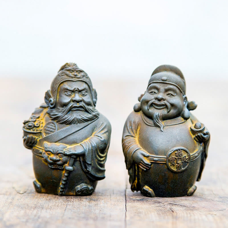Buddha Stones Ręcznie robione Literackie Wojskowe Bóg Bogactwa Proszek Żelaza Rdza Odlew Żywicy Statua Dekoracja Domu - Wersja Rust - Zestaw 2 szt. - image 0