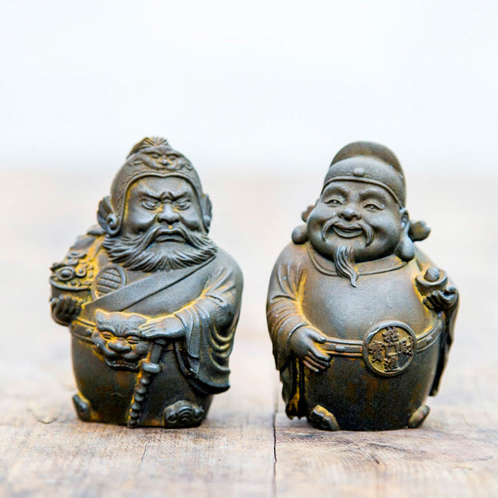 Buddha Stones Ręcznie robione Literackie Wojskowe Bóg Bogactwa Proszek Żelaza Rdza Odlew Żywicy Statua Dekoracja Domu - Wersja Rust - Zestaw 2 szt. - image 0