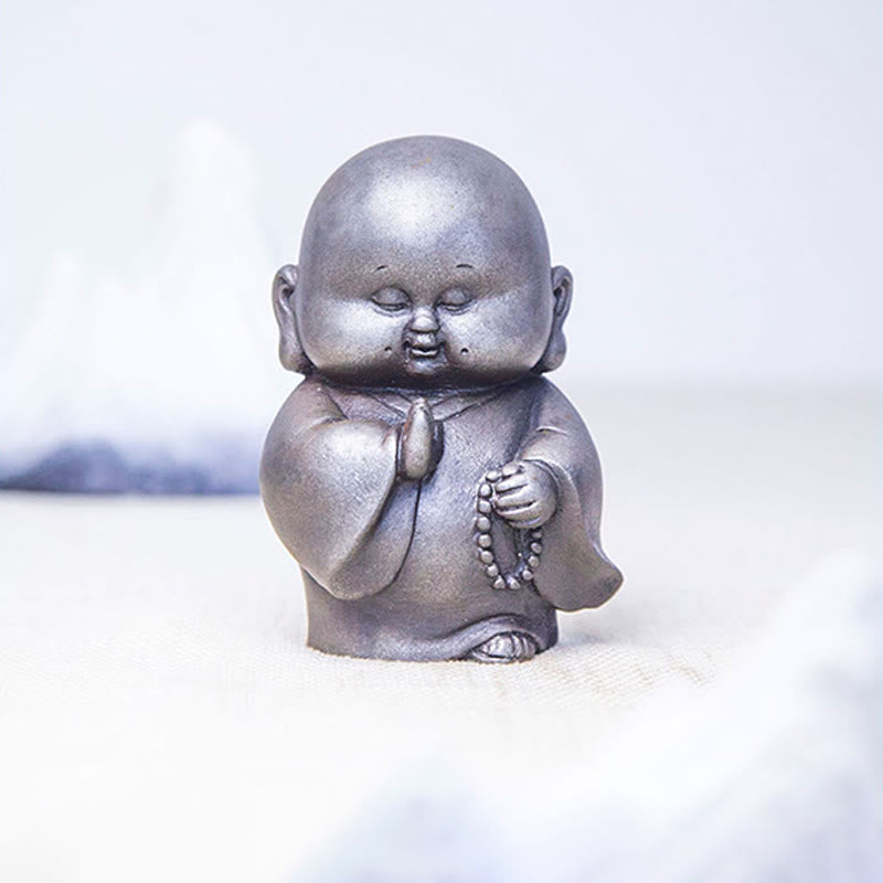 Buddha Stones Ręcznie Robione Mały Mnich Żelazo Proszek Rdza Odlew Żywicy Statuetka Dekoracja Domu