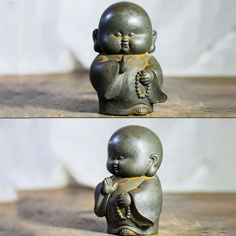 Buddha Stones Ręcznie Robione Mały Mnich Żelazo Proszek Rdza Odlew Żywicy Statuetka Dekoracja Domu