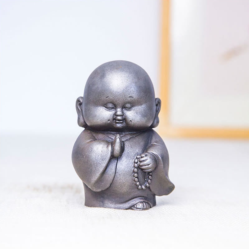 Buddha Stones Ręcznie Robione Mały Mnich Żelazo Proszek Rdza Odlew Żywicy Statuetka Dekoracja Domu