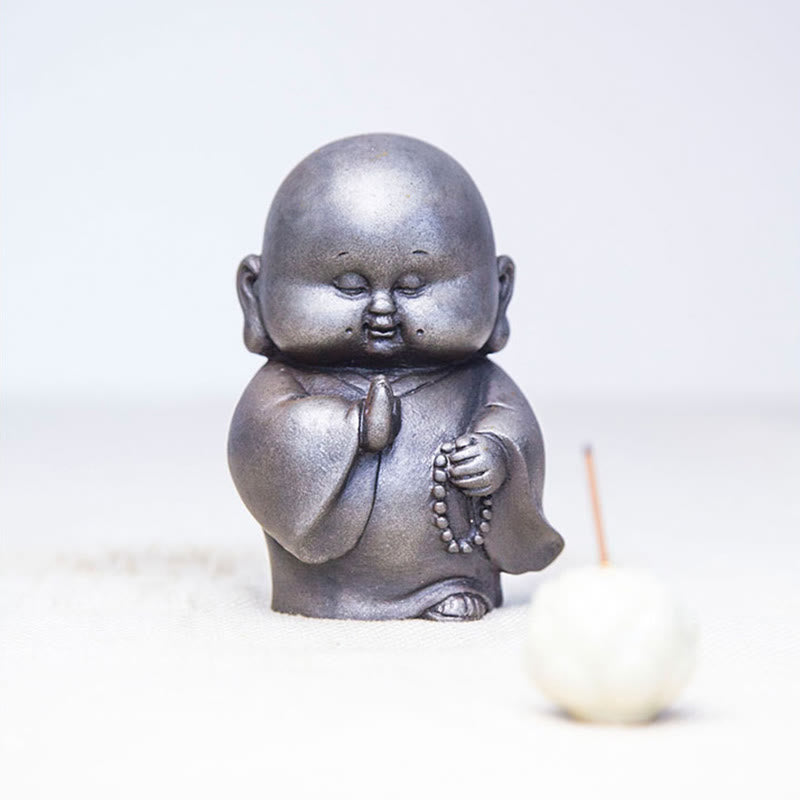 Buddha Stones Ręcznie Robione Mały Mnich Żelazo Proszek Rdza Odlew Żywicy Statuetka Dekoracja Domu