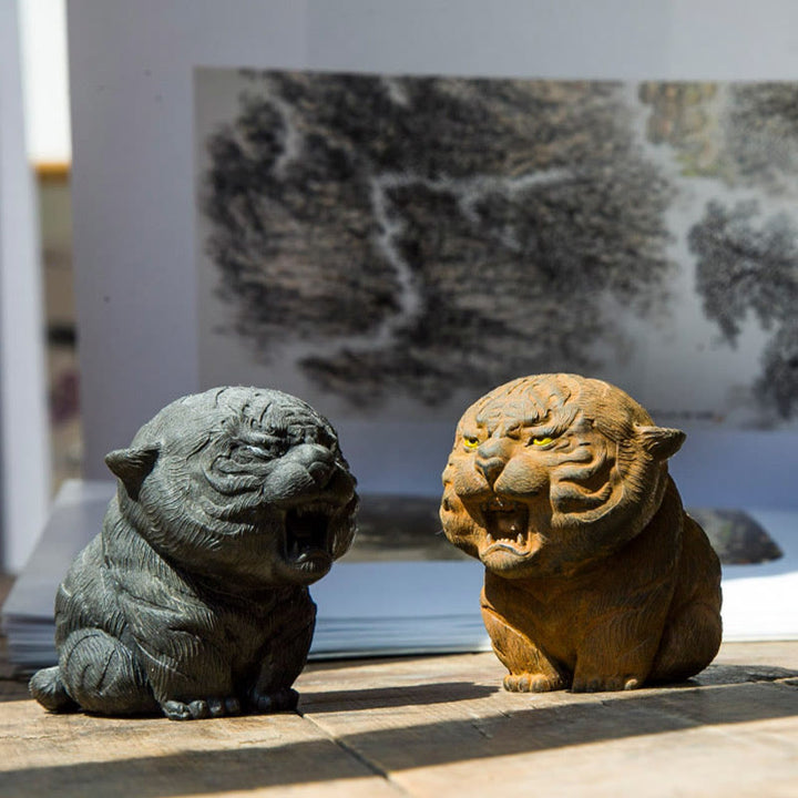 Buddha Stones ręcznie robione miniaturowe ryczące tygrysy żelazny proszek rdza odlew żywiczny dekoracja domu - image 3