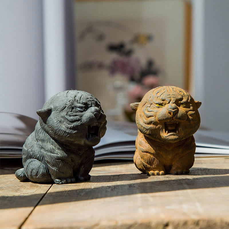 Buddha Stones ręcznie robione miniaturowe ryczące tygrysy żelazny proszek rdza odlew żywiczny dekoracja domu - image 1